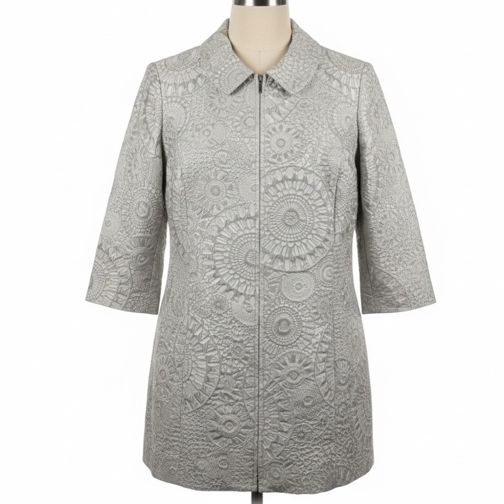 Helios & Luna Textured Embroidered‎ Jacket 8 Neutral Modern Artsy Boho Statement